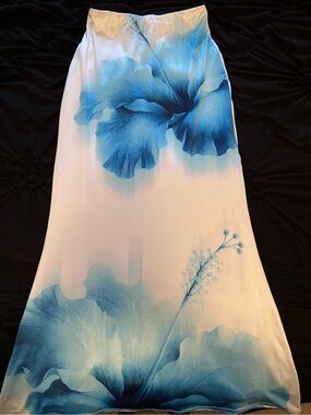 Windsor White Maxi Skirt with Blue Floral Print